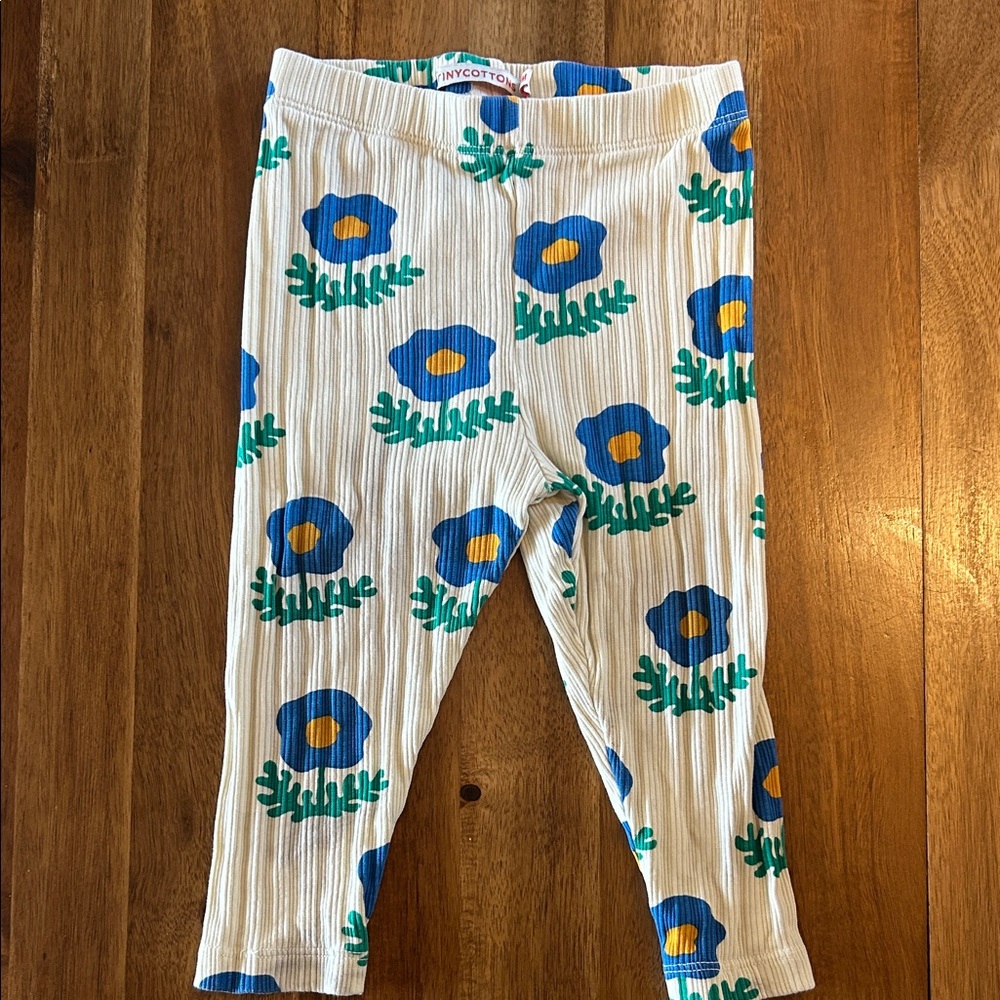 Tiny Cottons 12m Floral Print Leggings - White and Blue
